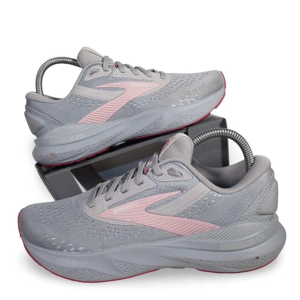 Brooks Adrenaline GTS 24 Womens 7.5 D Wide Gray Pink Running Shoes 1204261D019
